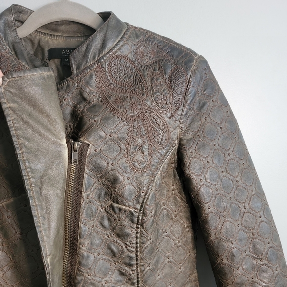 ABS by Allen Schwartz Medium Espresso Brown Faux Leather Moto Jacket - Picture 3 of 16